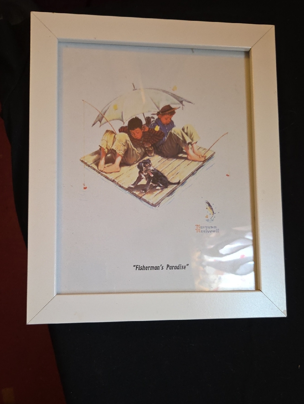 White Framed 'Fisherman's Paradise' Wall Art by Norman Rockwell...